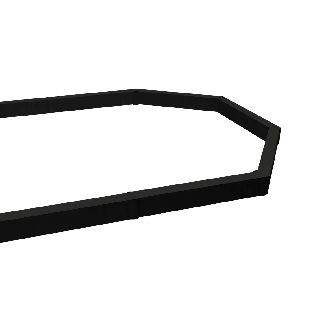 Black foam sports pitch dividers forming an angled octagon-style low barrier with PVC covers and visible hook-and-loop connectors.