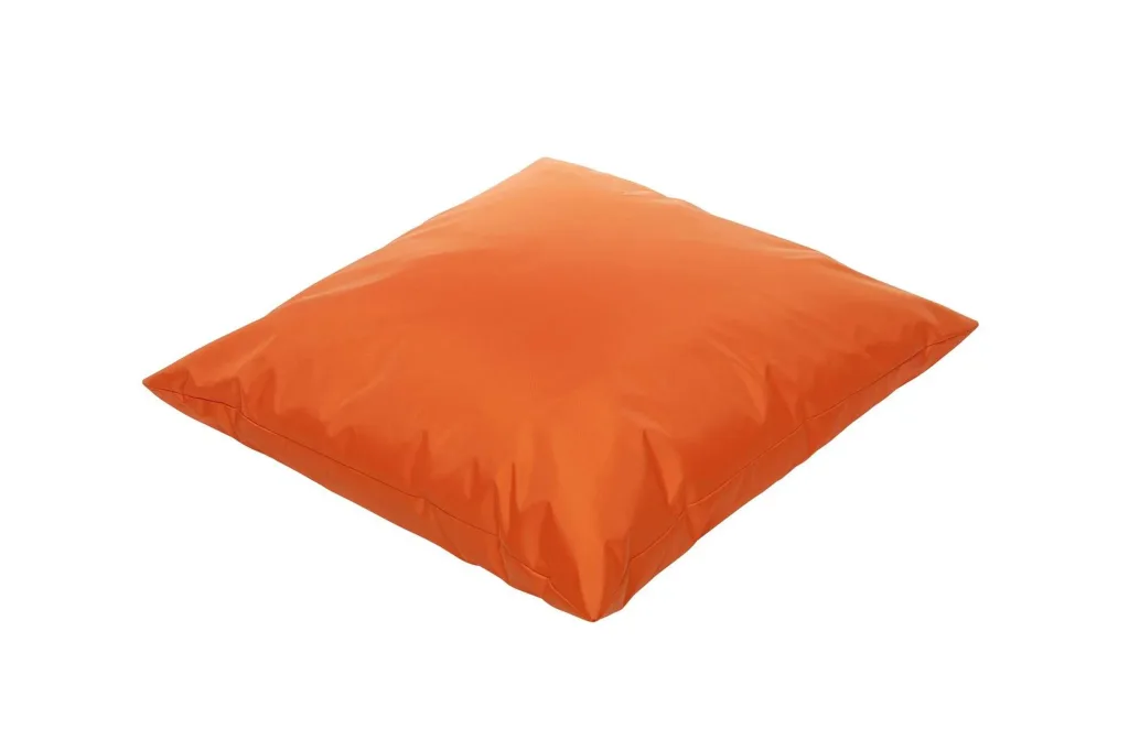 Square cotton child reading cushion with removable machine-washable cover, removable liner, and polybead filling.