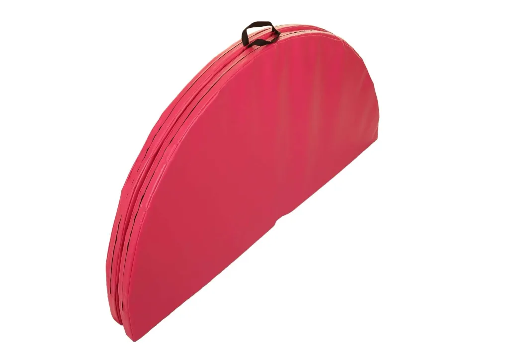 Studio pole dancing mat folded in half, two-piece heavy-duty PVC with hook-and-loop fasteners and a fixed carry handle.