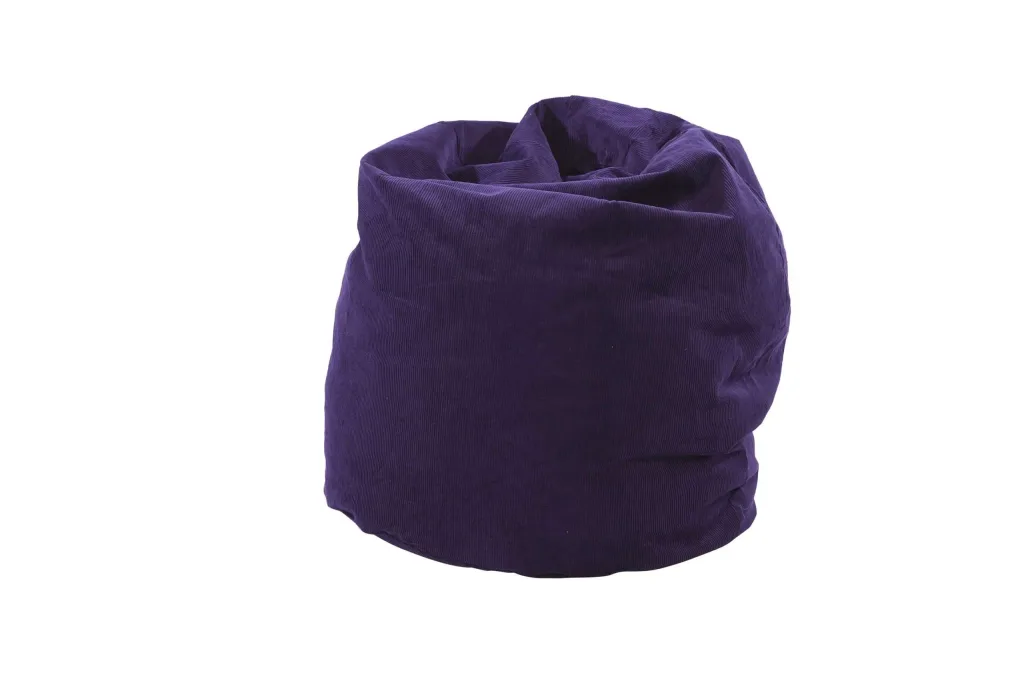 Purple cotton teen/adult bean bag with a slouched, rounded shape on a white background.