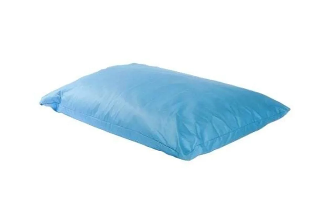 Large sky blue cotton floor cushion for children, rectangular and plump with removable liner and polybead filling.