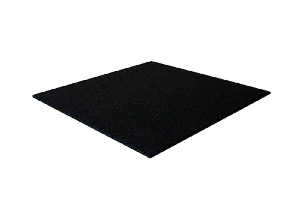 Black textured gym flooring tile displayed at a low angled perspective on a white background.
