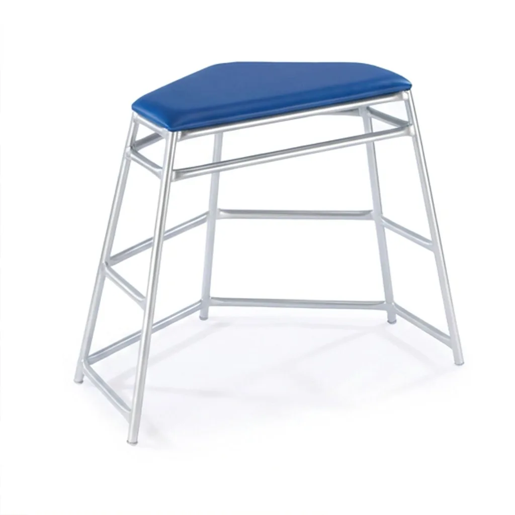 Five-sided aluminium agility table with a blue padded top, silver frame and non-marking rubber feet.