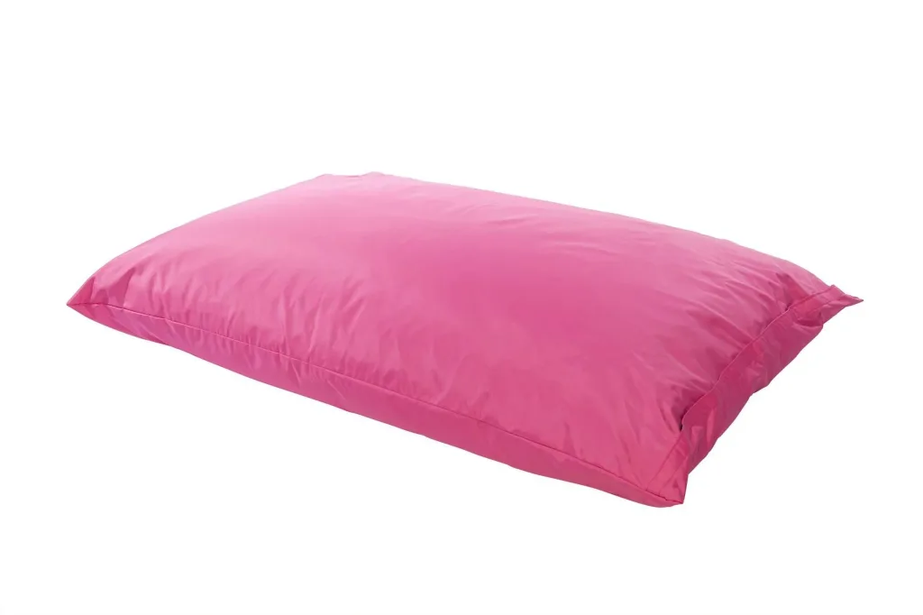 Large fuchsia cotton floor cushion for children with removable liner and polybead filling, shown flat on a white background.