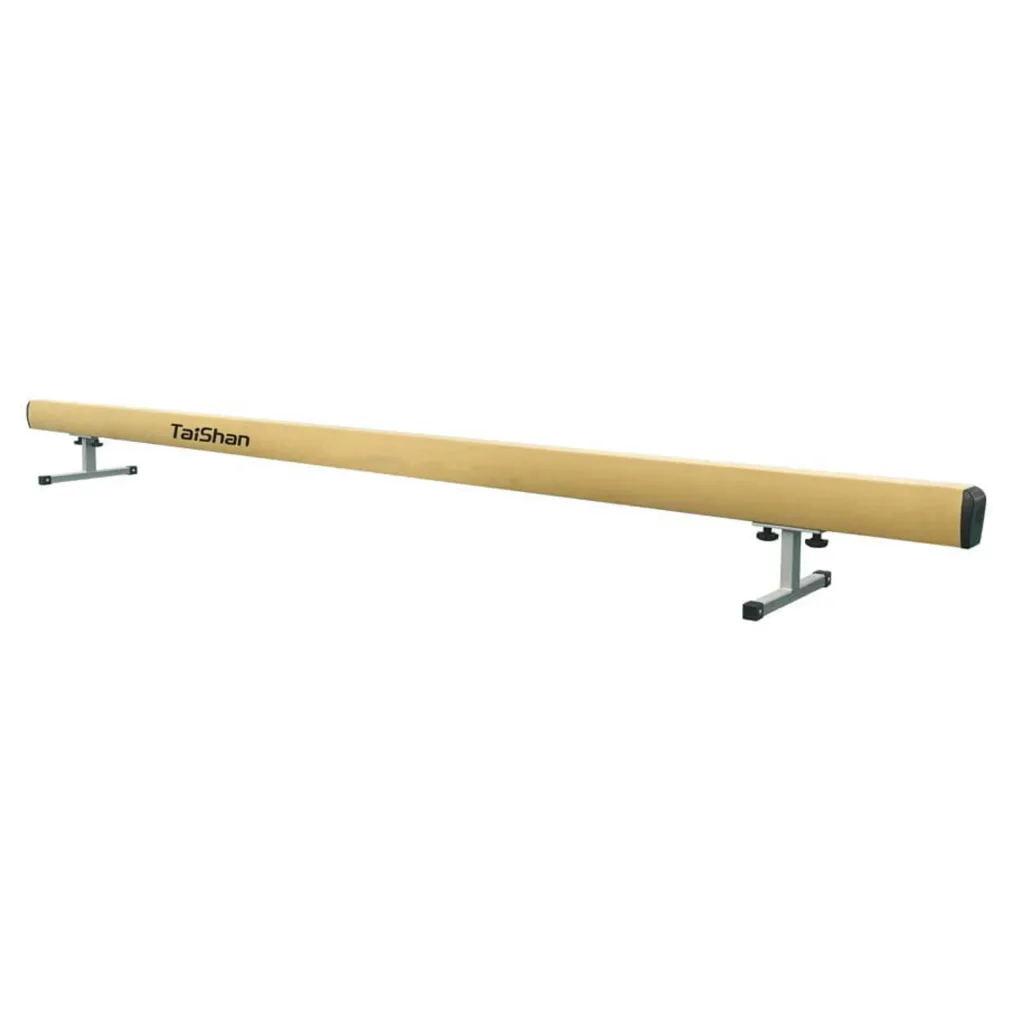 Low balance beam with a padded top resting on two adjustable carbon steel legs with locking handles, shown on a white background.