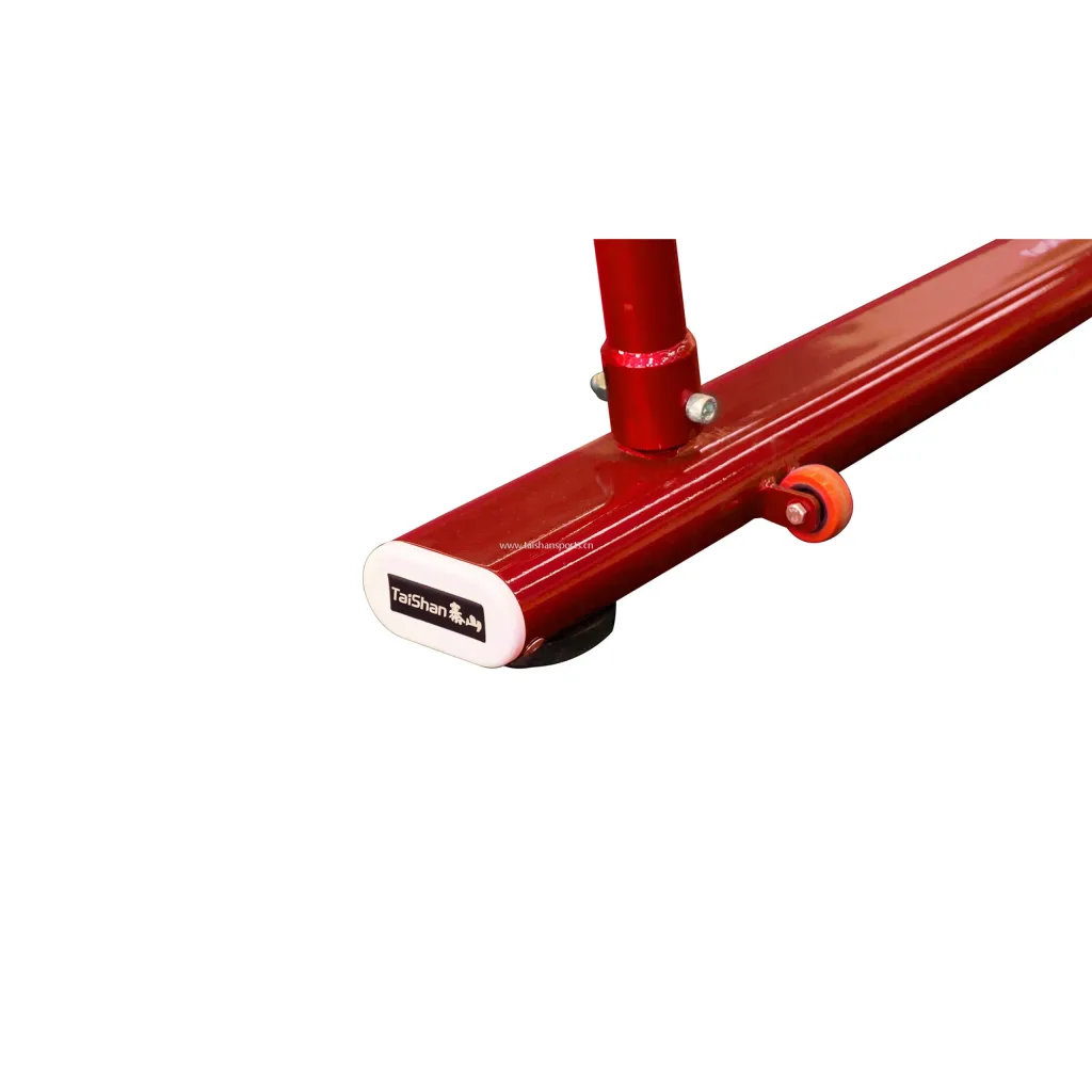 Red uneven bar base with white end cap labeled Taishan and a small orange wheel.