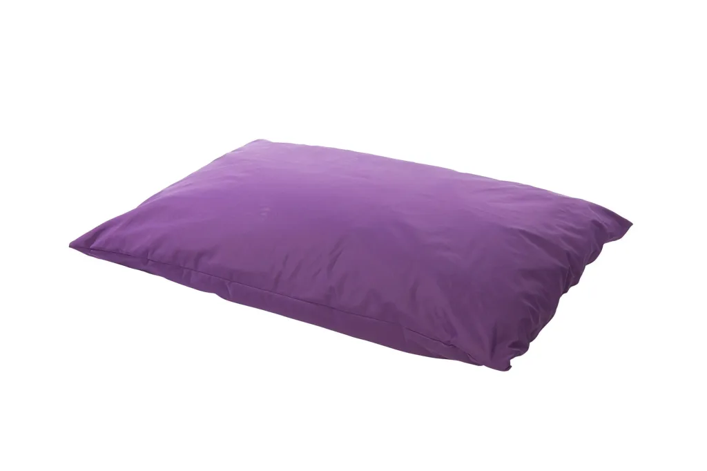 Giant child floor cushion in purple polyester with removable liner, shown on a white background.