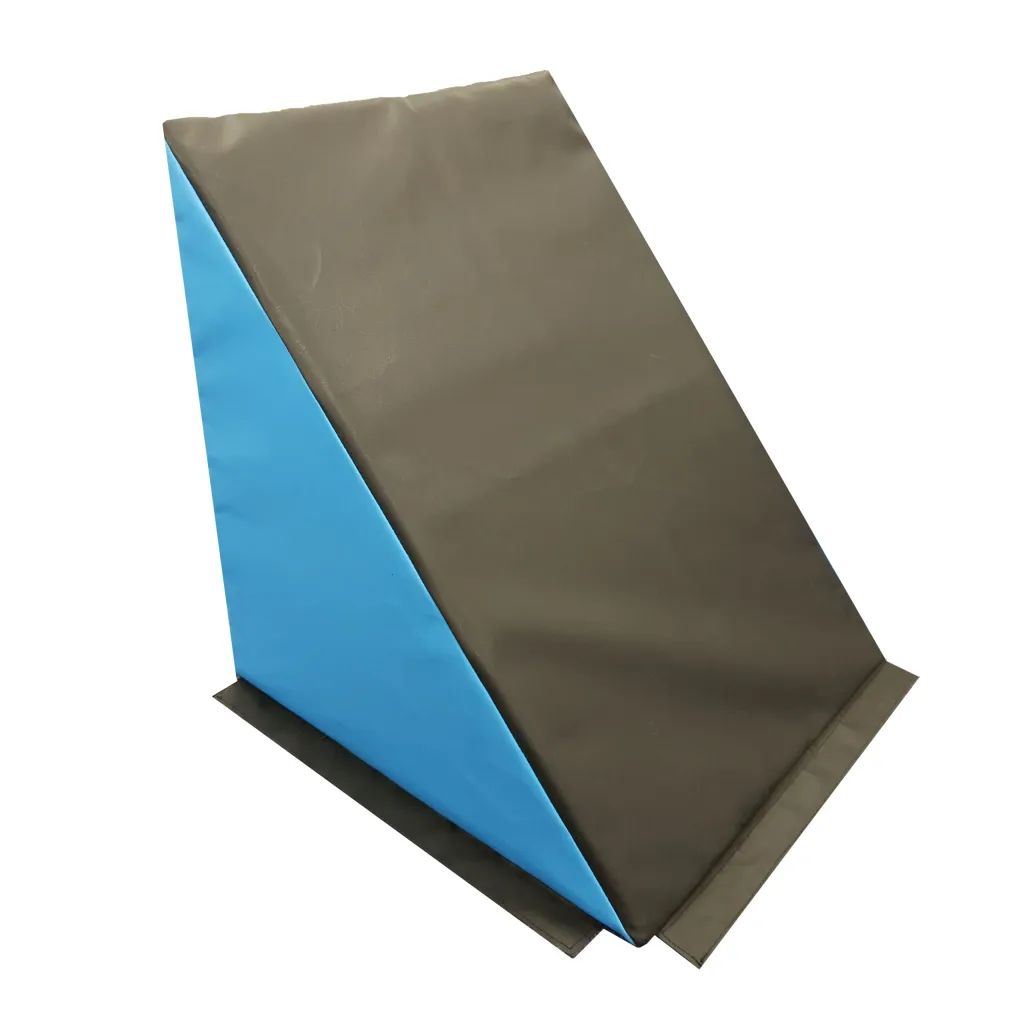 Set of two wedge-shaped steps with black PVC top, blue triangular side panels, and hook-and-loop base flaps.