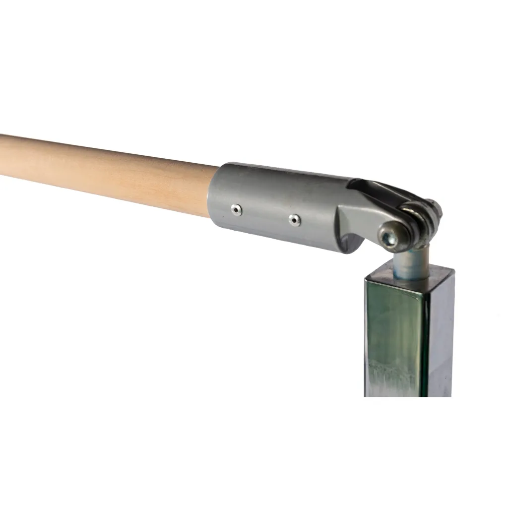 Maple wood horizontal bar with a fiberglass core joined by a metal connector to a carbon steel square upright.