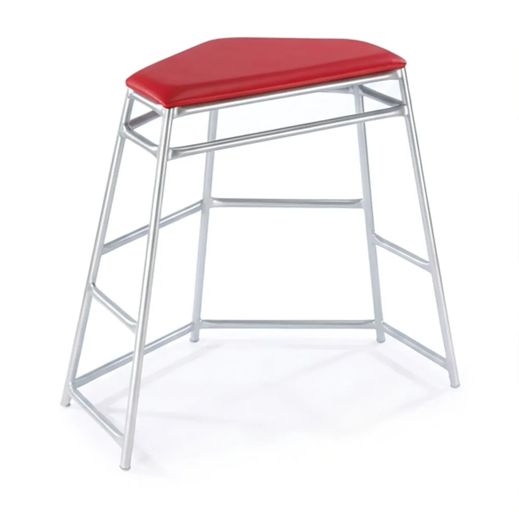 Five-sided aluminium agility table with a red padded top, angled tubular legs and rubber feet.