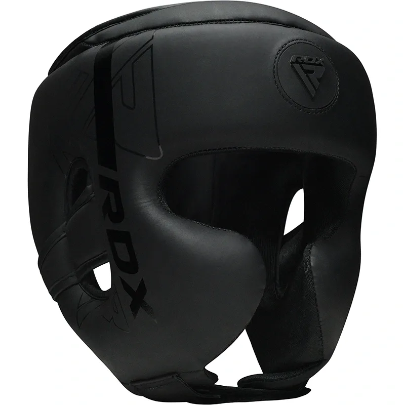 Black Convex Skin Maya Hide leather head guard with open-face cheek protection and the text "RDX" on the side.