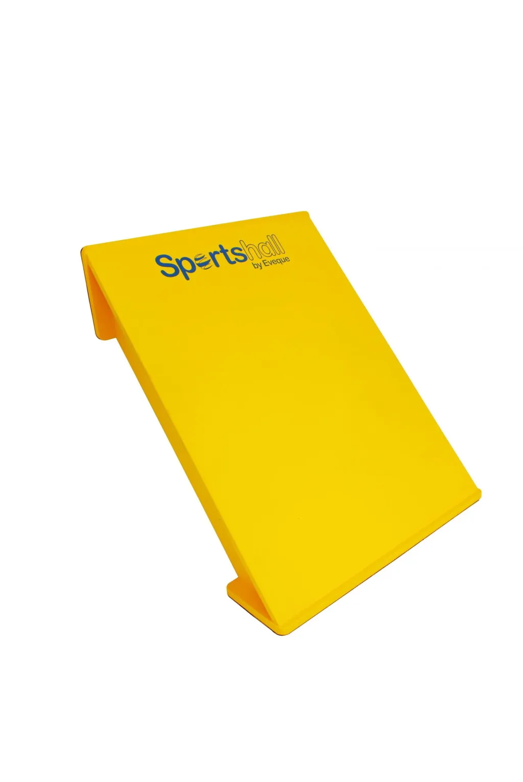 Yellow Reversaboard angled on a white background with Sportshall by Eveque printed on the top.