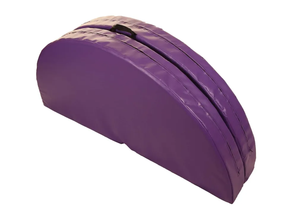 Semi-circular heavy-duty PVC pole mat in two pieces with fixed carry handles, hook-and-loop fasteners, and a central hole for a studio pole.
