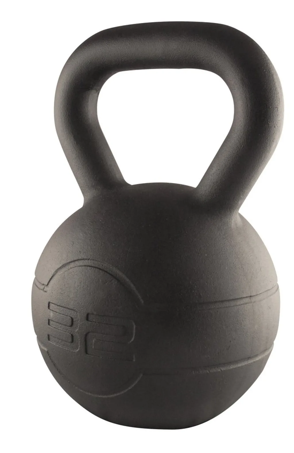 Cast iron kettlebell with matte coating, wide molded handle and embossed 32 on the body.