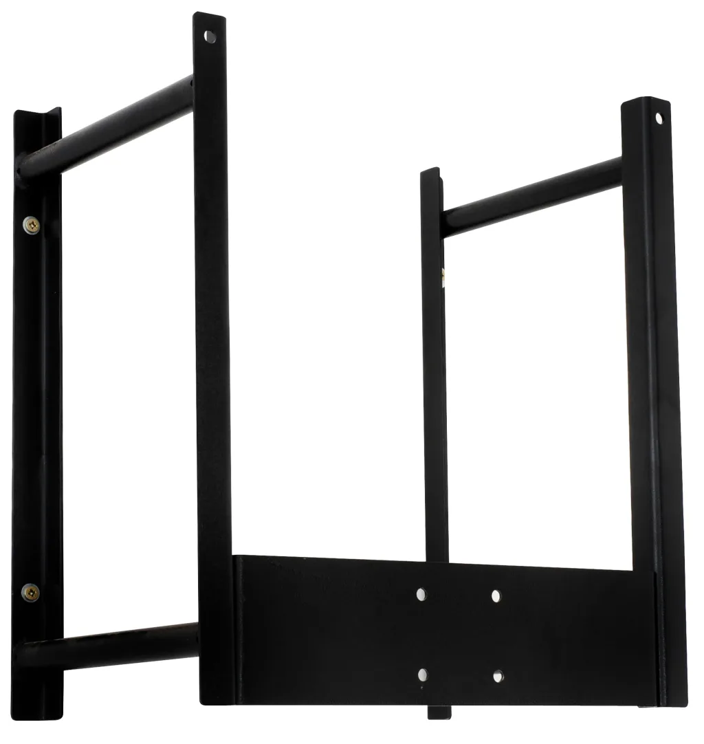 Solid steel wall bracket with square frame, crossbar supports, and mounting plate with four bolt holes.