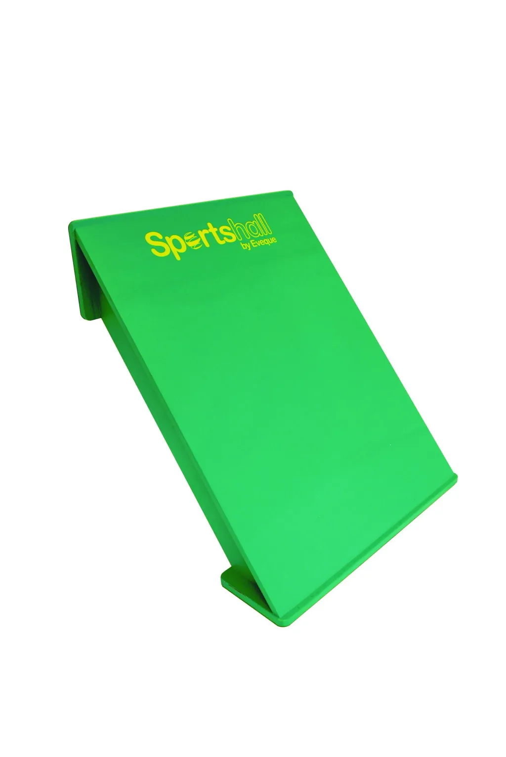 Green Reversaboard leaning at an angle with yellow text "Sportshall by Eveque" visible at the top.