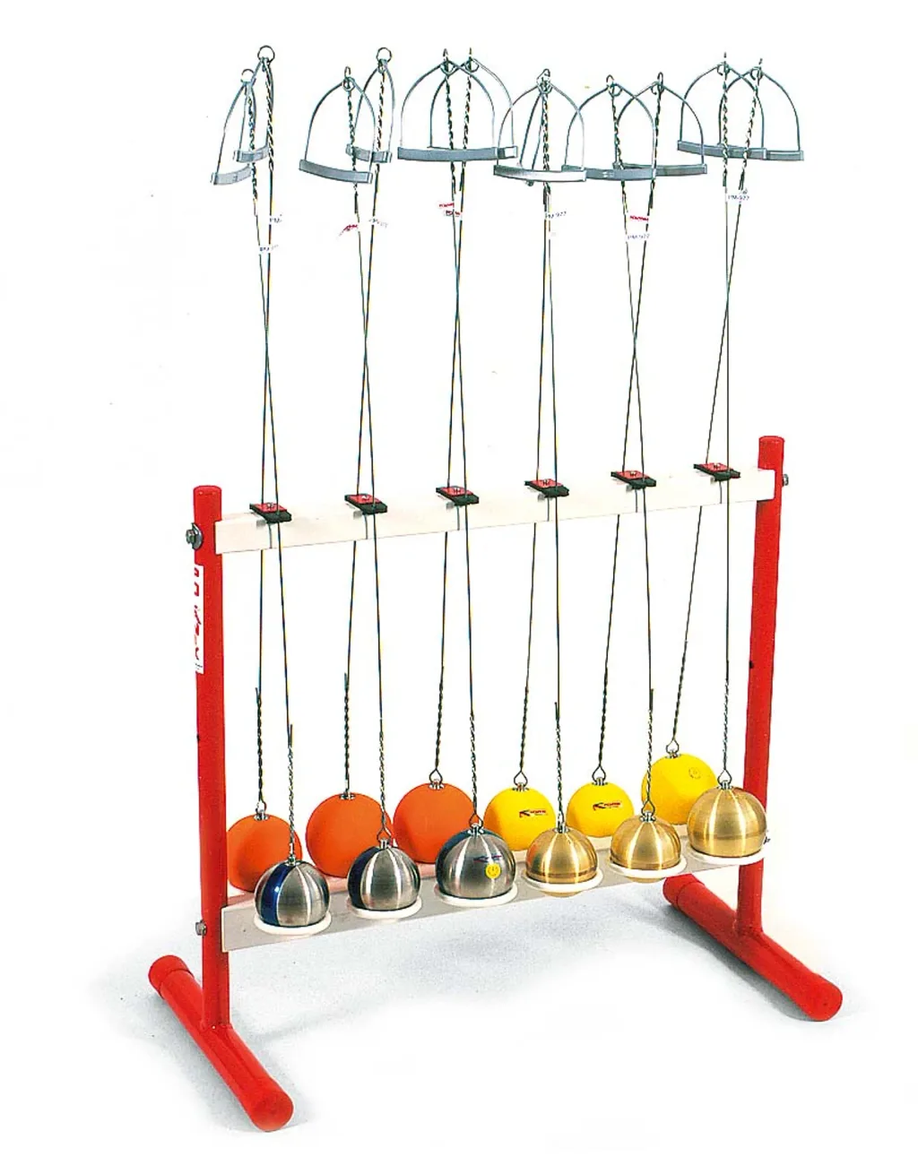 Steel hammer rack with professional powder painted finish storing up to 12 hanging hammers on two horizontal supports.