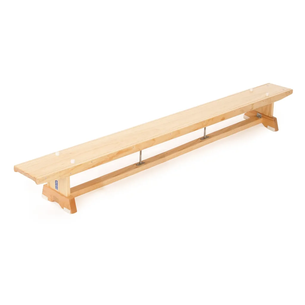 Traditional balance bench in kiln dried pine with nylon hooks, dovetail jointed rail, rubber feet and rubber buttons.