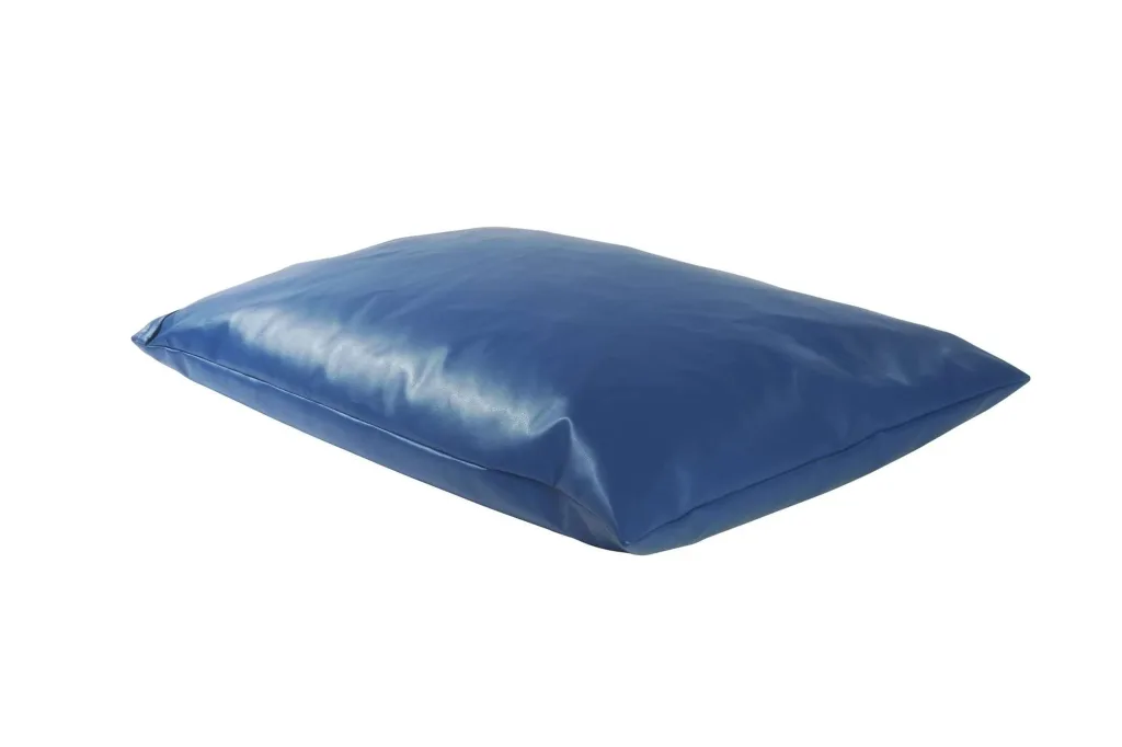Large royal blue faux leather PVC floor cushion for children with a smooth, slightly flattened rectangular shape.