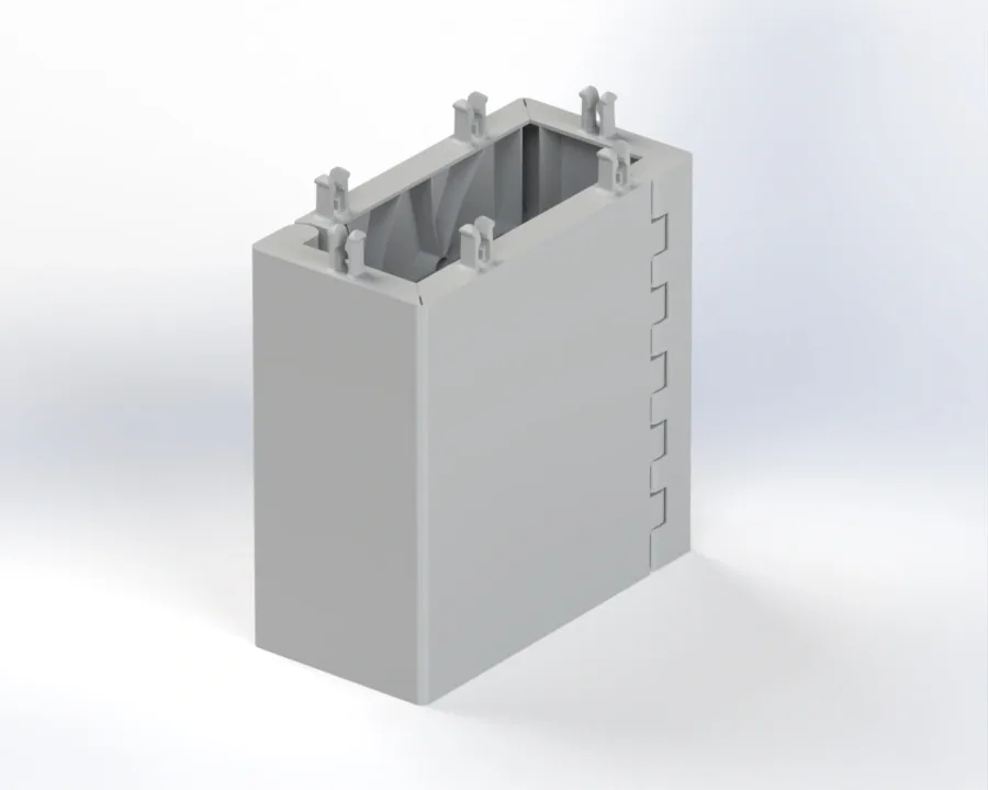 Quickblock hollow modular training block with top locking tabs and side interlocking joints, shown on a neutral background.