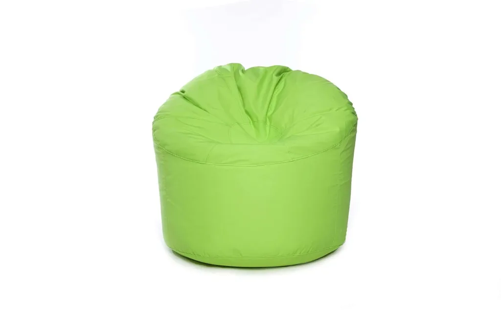 Lime cotton teen/adult bean chair with round base and tufted back, removable liner and washable cover.