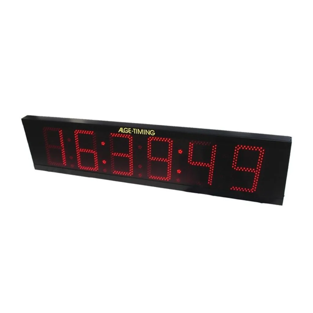 Black LED sports display showing red six-digit time 16:38:49 in a rectangular case.