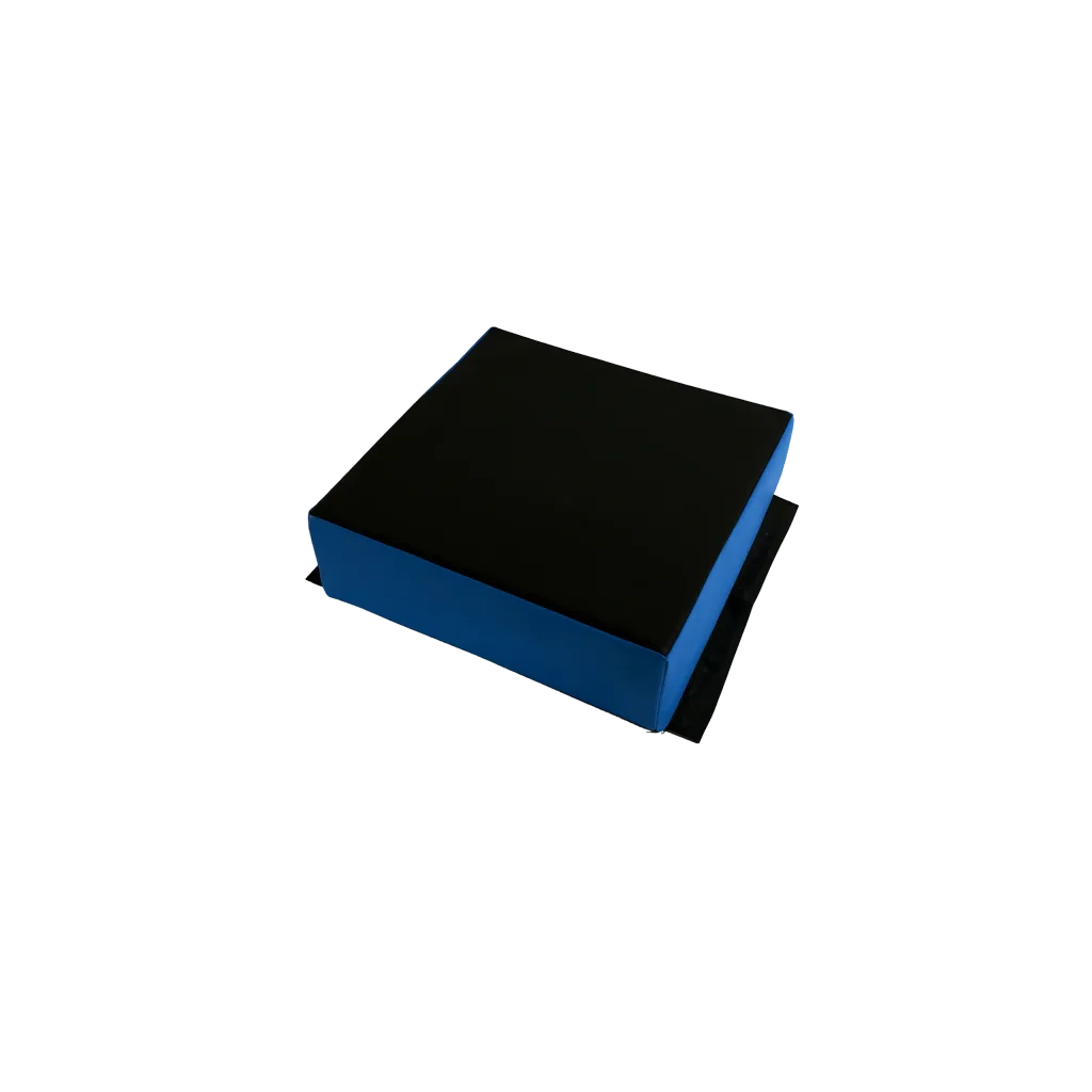 PVC-covered stepping block from a set of three with blue sides and a black top on a black background.