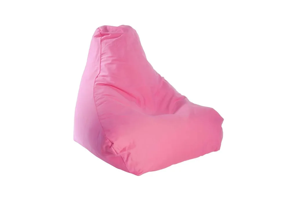 Child ultra snug bean chair in pink cotton with high back support and removable liner.