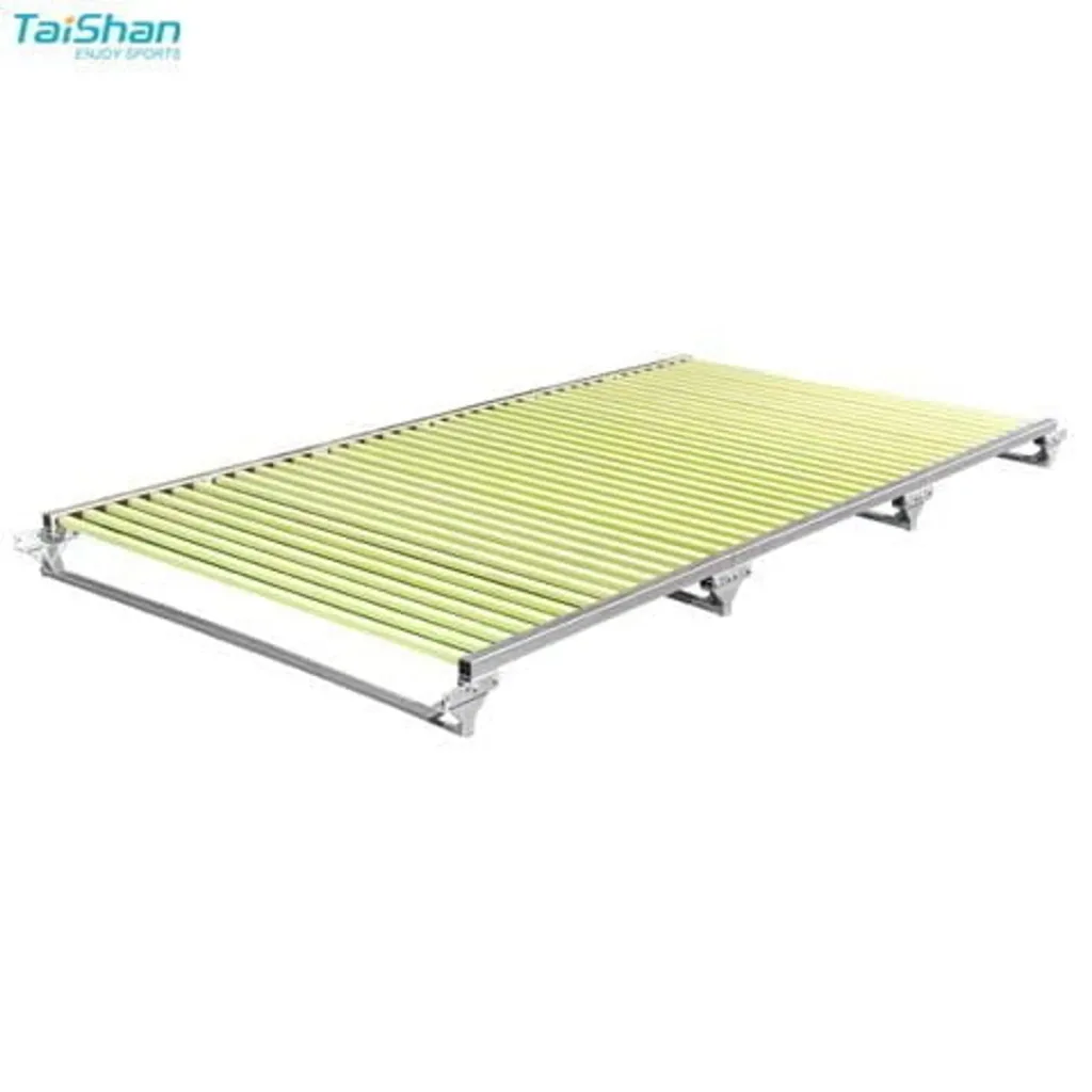 Long yellow ribbed tumble track with a silver metal frame and support feet, logo text "TaiShan" at top left.