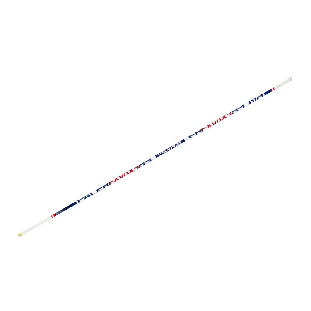 Pole vault pole diagonally across a white background with Pacer FX text along its length.