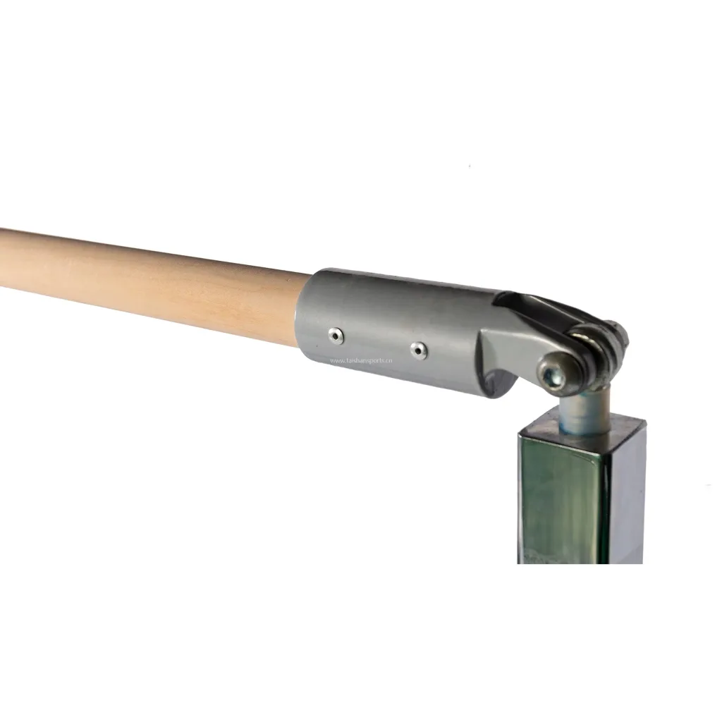 Round light-colored bar inserted into a carbon-steel mounting sleeve labeled www.taishansports.cn with a swivel bracket bolted to a square steel upright.