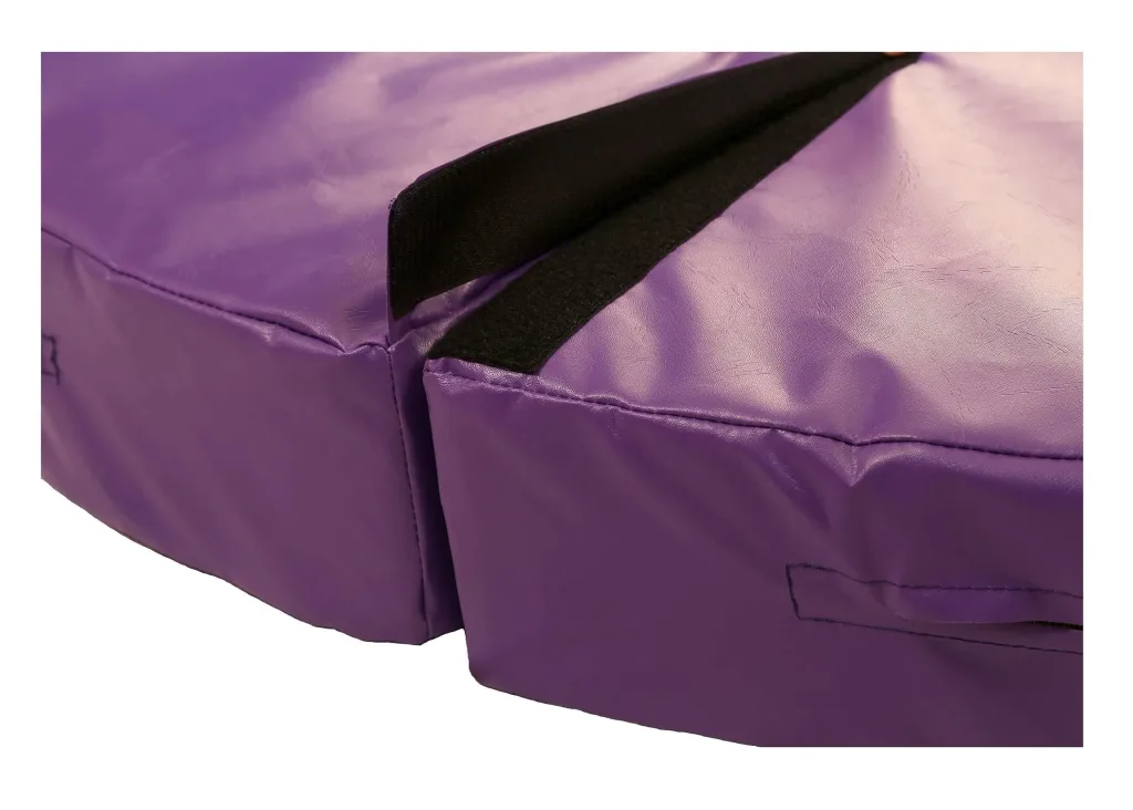Purple heavy-duty PVC two-piece professional pole dancing mat with exposed black hook-and-loop fastener and a sewn carry handle.
