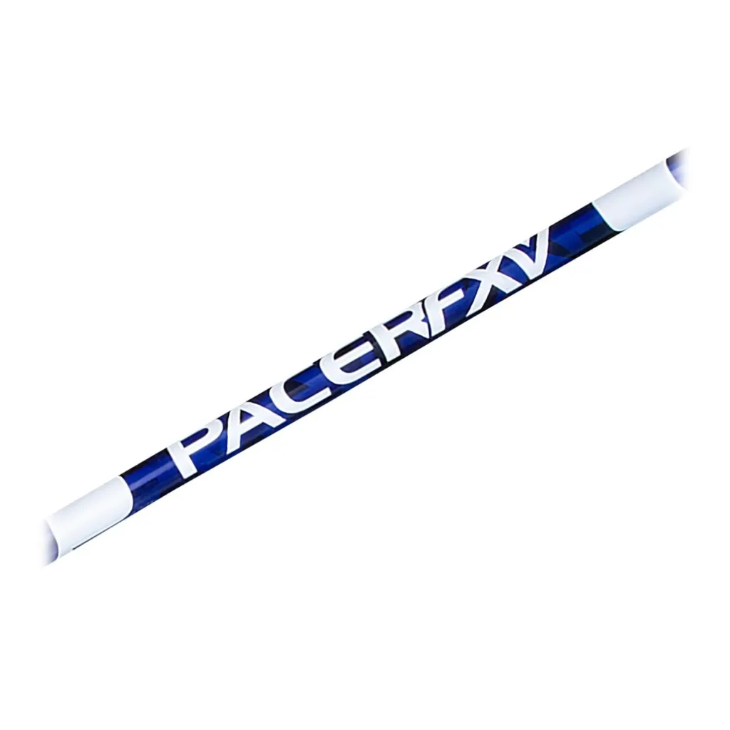 Blue pole vault pole with white Pacer FX text along the shaft.