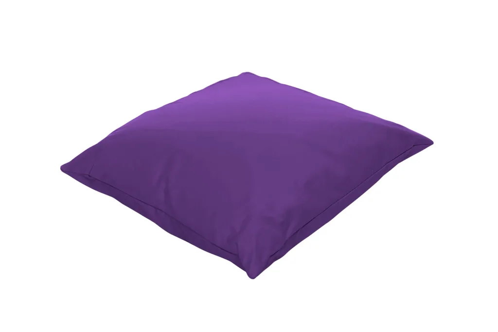 Large square purple cotton reading cushion for children with a removable cover, shown on a white background.