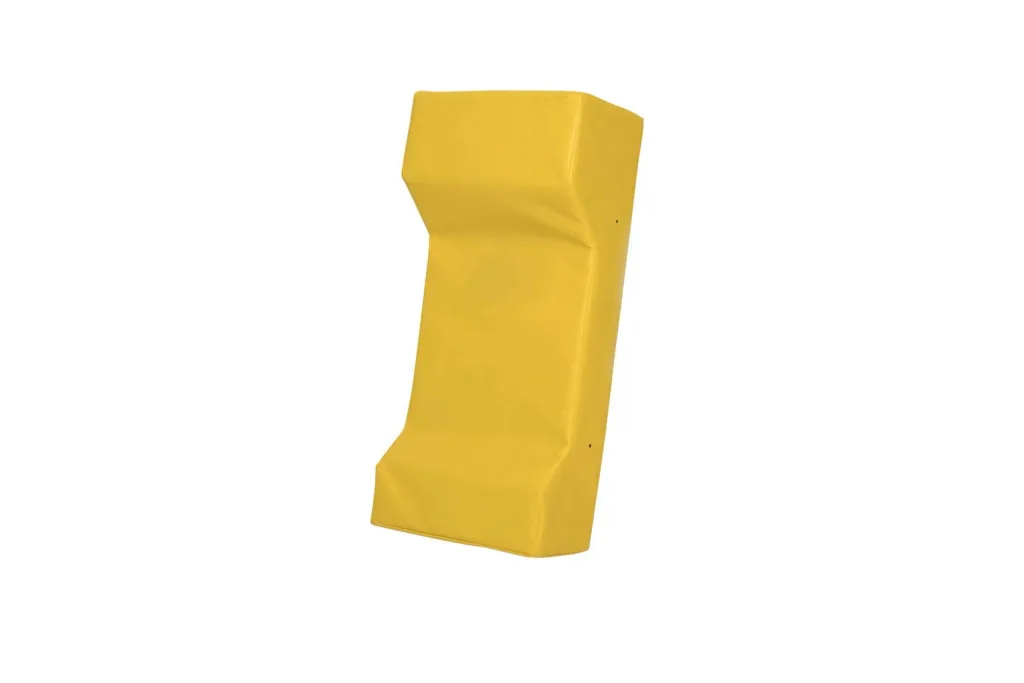 Yellow rucking shield with sewn heavy duty PVC cover and shock-absorbing foam core, rectangular pad with two angled indentations.