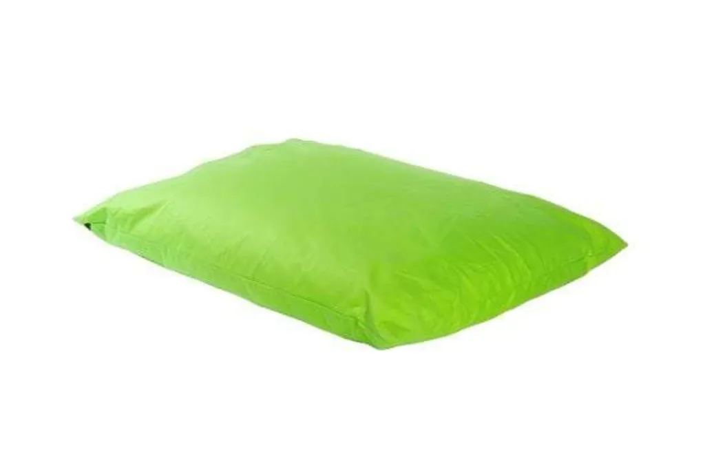Giant child floor cushion in lime cotton with polybead filling and removable liner on a white background.
