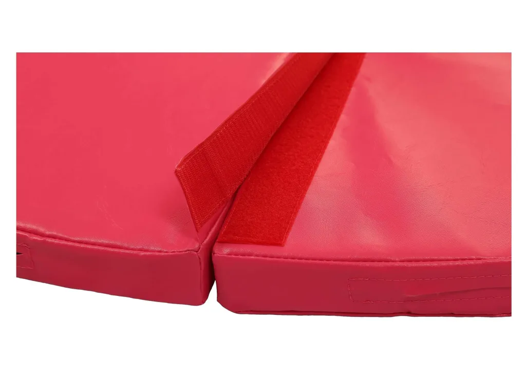Two PVC semicircular pole-dancing mat halves joined by a hook-and-loop fastener, showing stitched edges and a carry handle.