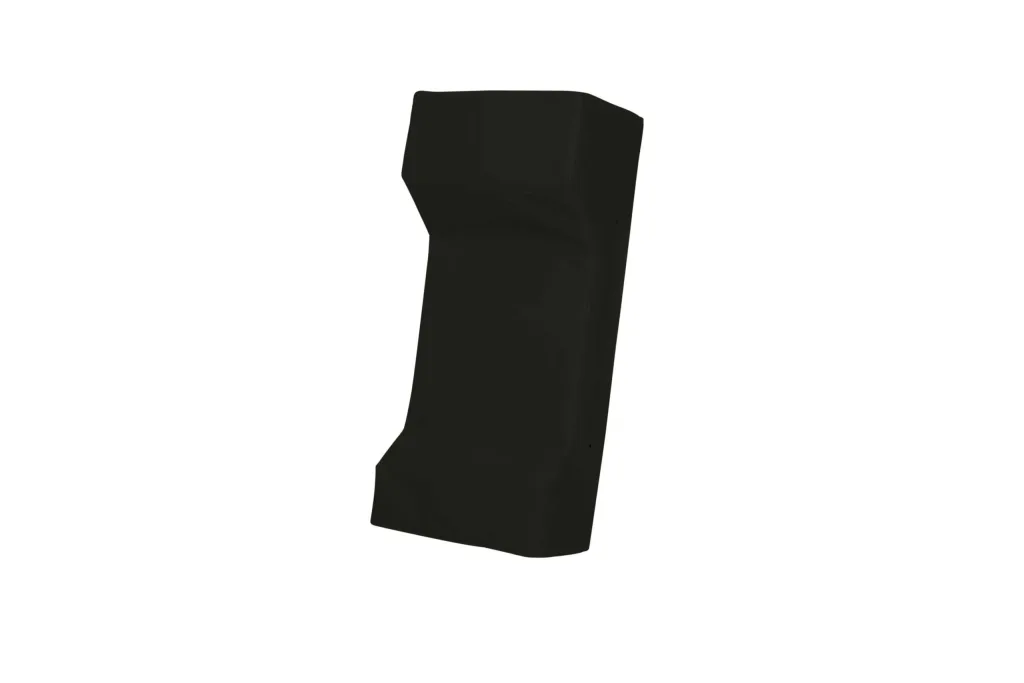 Tall black rucking shield with a sewn heavy duty PVC cover, angled top and bottom, and a shock-absorbing foam core.