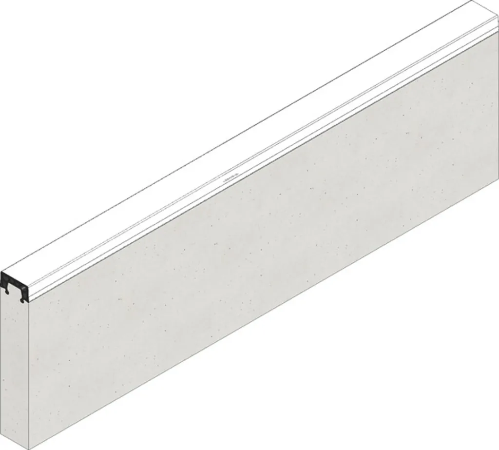 White EPDM rubber-topped kerb with a black end cap on a concrete block, angled view showing sandpit edging.