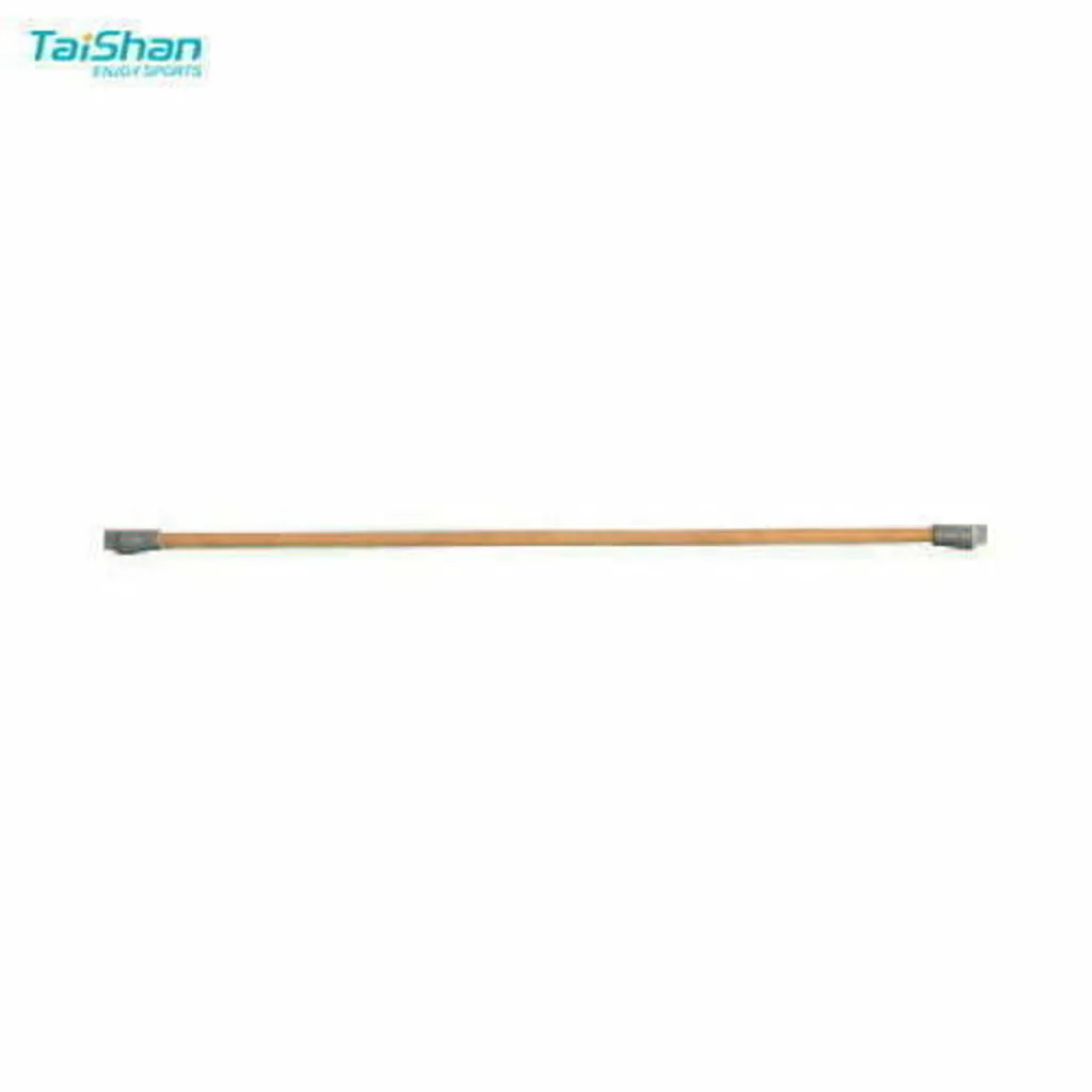 TaiShan logo in top left and a long wooden high bar rail with gray metal end fittings centered on a white background.