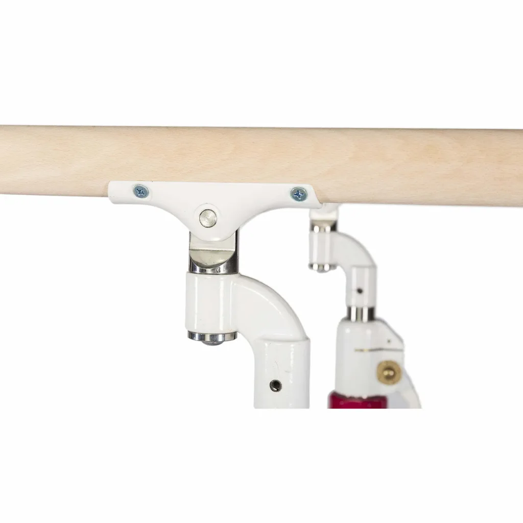 FIG-approved competition parallel bars with a maple-wrapped fiberglass rail mounted on adjustable carbon steel supports with height dials.