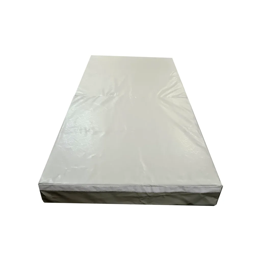 Folding safety mat with heavy-duty flame-retardant PVC cover, foldable with carry handles and anti-slip panels, available in red, blue, green, yellow, black, pink or purple.
