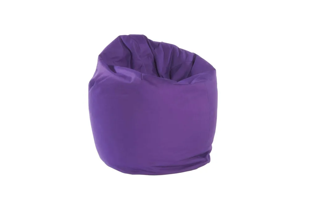 Purple cotton-covered teen/adult bean bag with removable liner, shown upright on a white background.