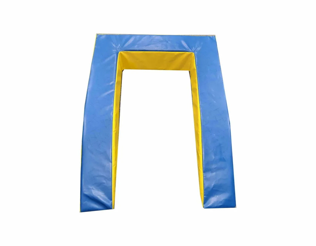 U-shaped springboard surround with blue top and bottom and yellow sides, high-density PU foam covered in flame-retardant PVC.