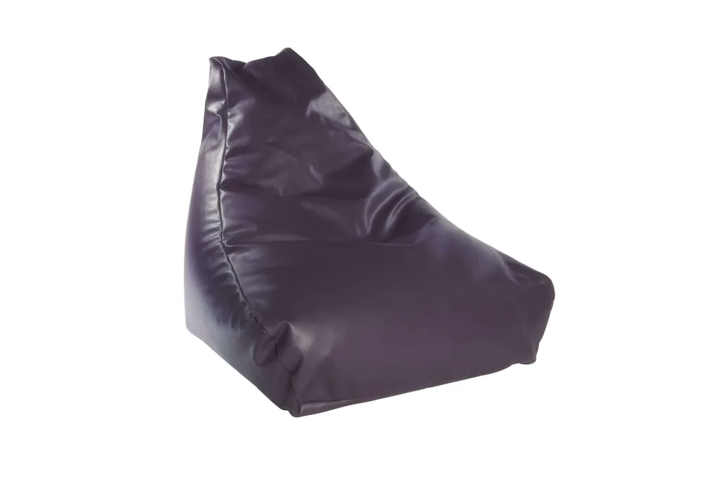 Child ultra snug faux leather bean chair with added back support, removable liner and flame-retardant filling.