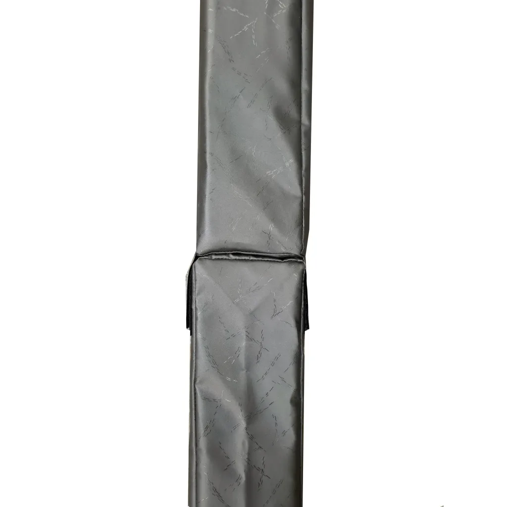 Long vertical padded sports divider with PVC cover and a centered hook-and-loop connector flap.