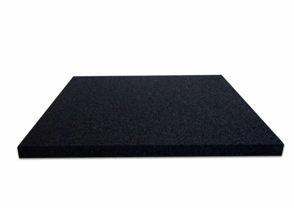 Rectangular black flooring panel with a textured surface shown flat on a white background.