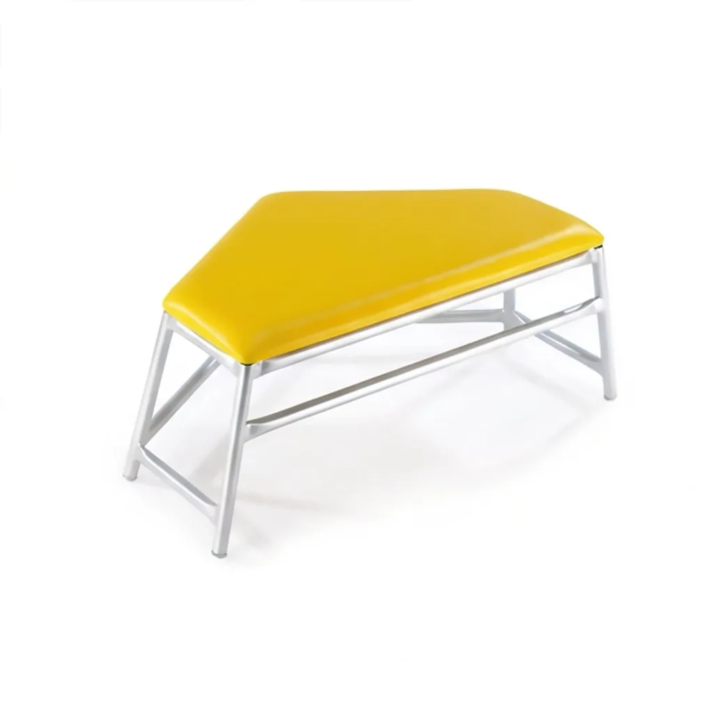 Yellow padded five-sided agility table with aluminium frame and non-marking rubber feet.