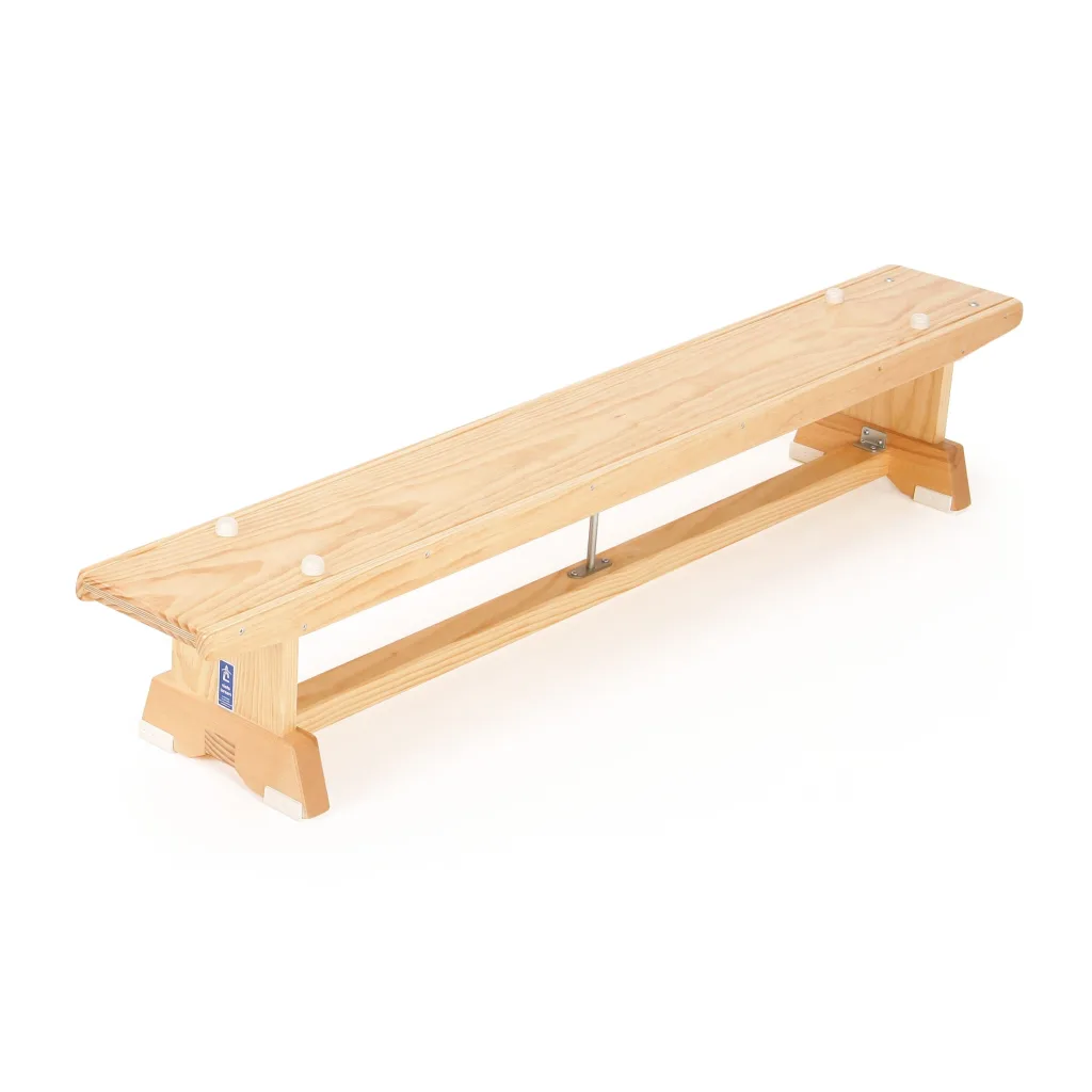 Traditional balance bench made from kiln-dried pine with dovetail jointed rail, white rubber buttons on top and non-marking rubber feet.