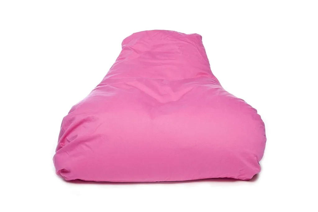 Pink cotton teen/adult bean chair with extended back and removable liner.